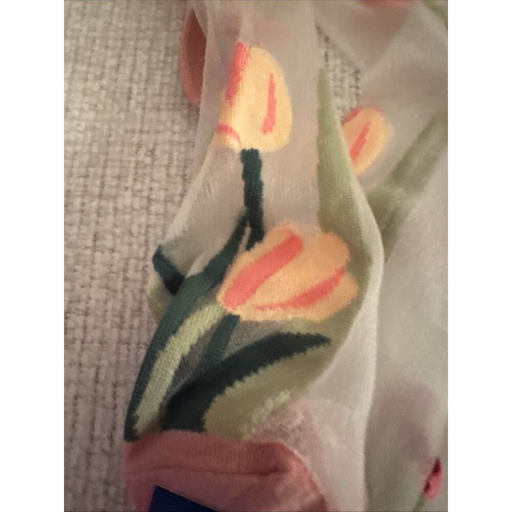 2 Pk Sheer W Floral Tulips Socks Quarter Crew Dainty Loafers Victorian Sweet - Picture 2 of 5